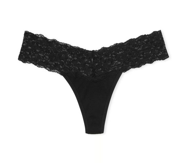 Victoria's Secret Tanga de encaje Black Talla S